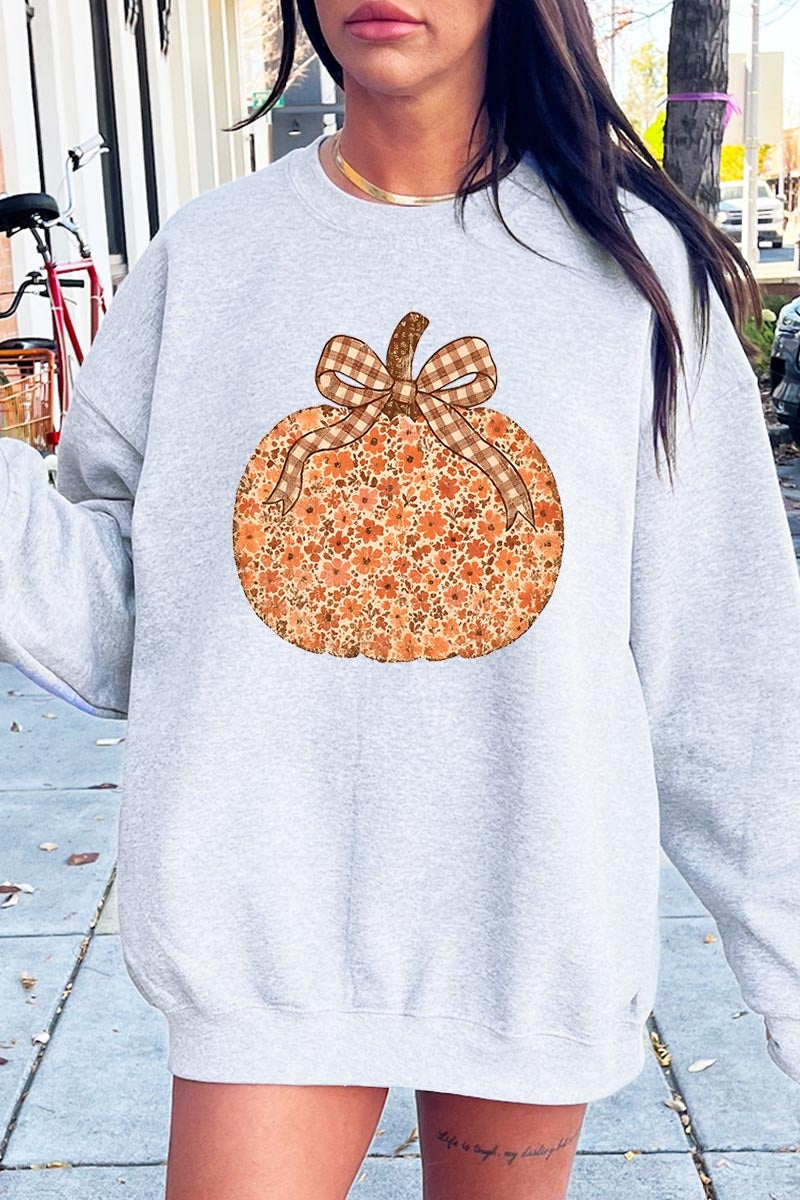 UL180-E3135 Floral Fall Pumpkin Graphic Sweatshirt $20