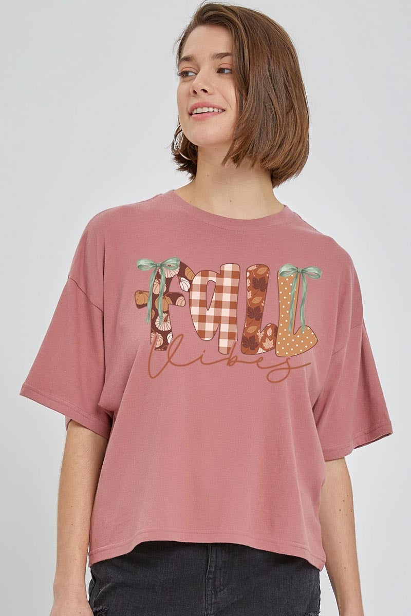 CTS-E3071 Fall Vibes Rustic Script Graphic Relaxed Crop Top $11