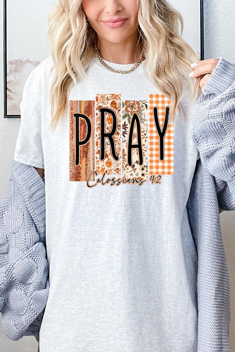 5000-E3166 Pray Fall Christian Graphic Heavy Cotton Tee $9