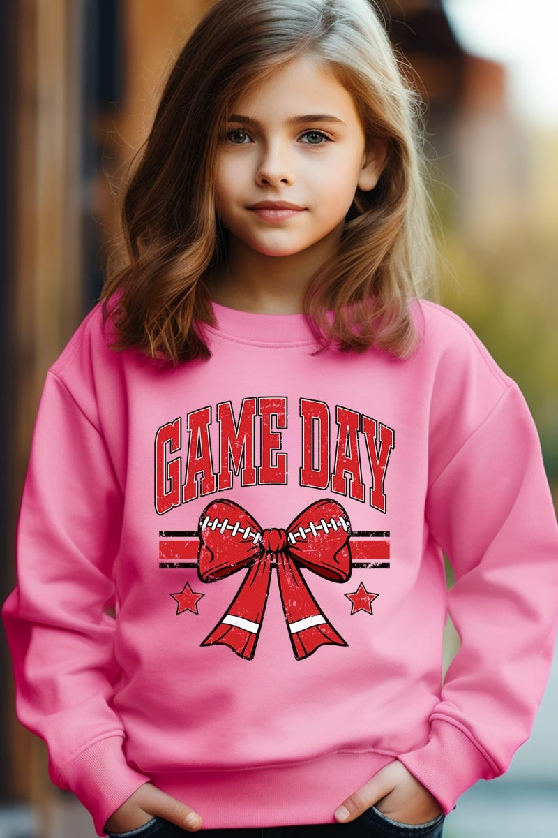 UL180B-E3062Z Red Game Day Football Bow Kids Graphic Sweatshirt $20