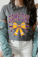 US3001P-E3063 Purple Game Day Football Bow Graphic Plus Tee $16