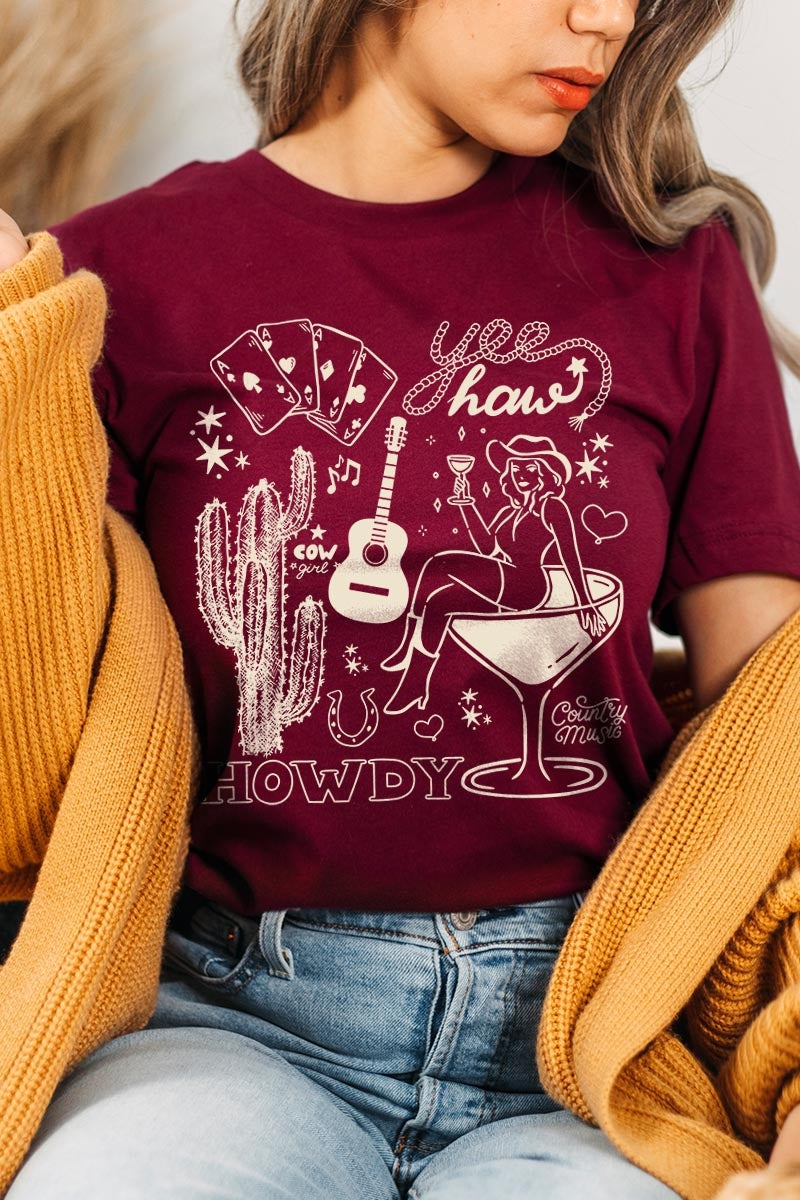 US3001-E3097 Cowgirl Country Music Graphic Tee $12.5