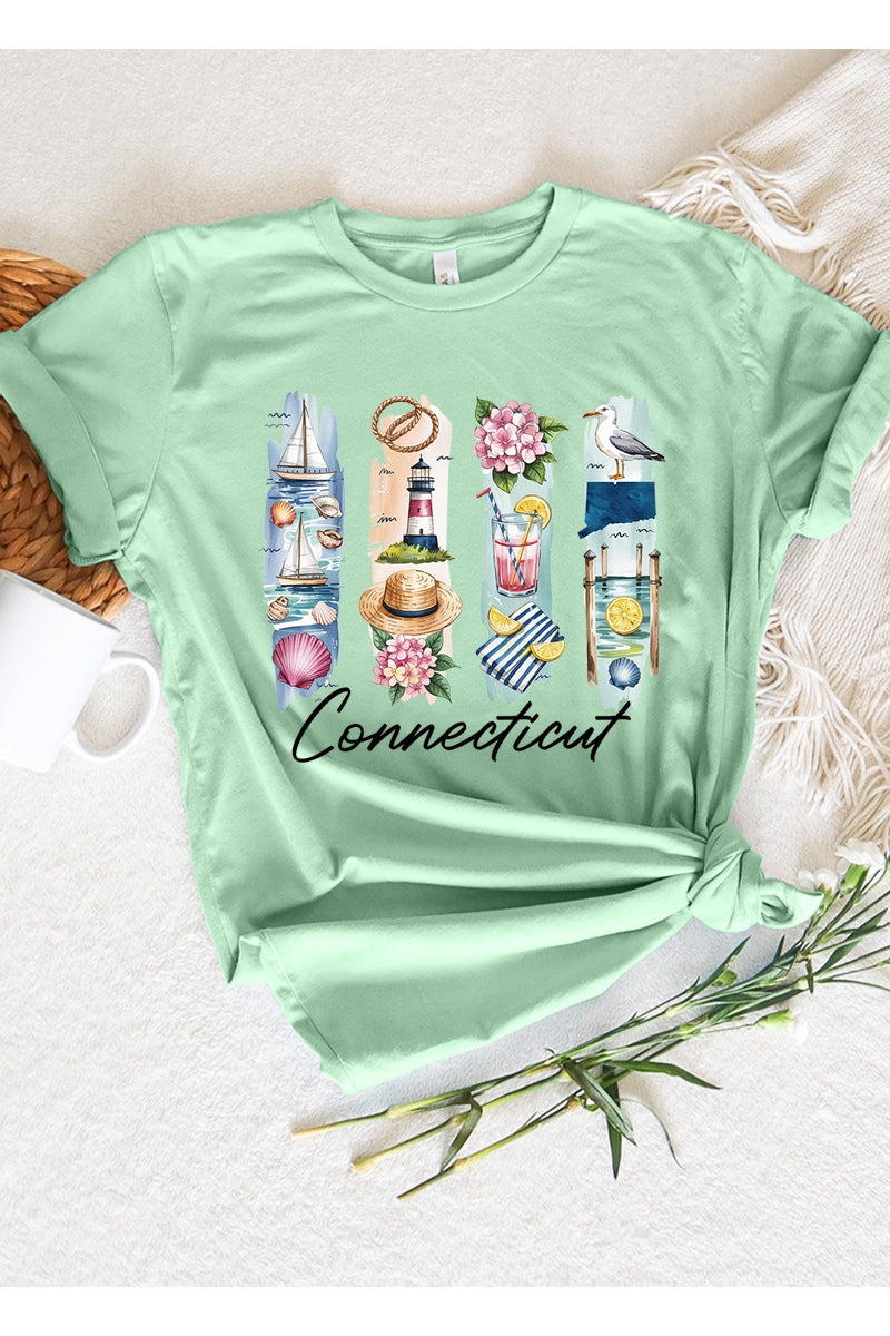 US3001-E3061CT Connecticut State Brushstroke Graphic Tee $12.5