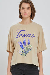 CTS-E3060 Texas Bluebonnet Graphic Relaxed Crop Top $10.5
