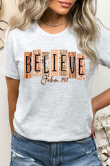 US3001-E3167 Believe Fall Christian Graphic Tee $12.5