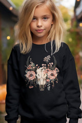 UL180B-E3113Z Western Skull Floral Kids Graphic Sweatshirt $20