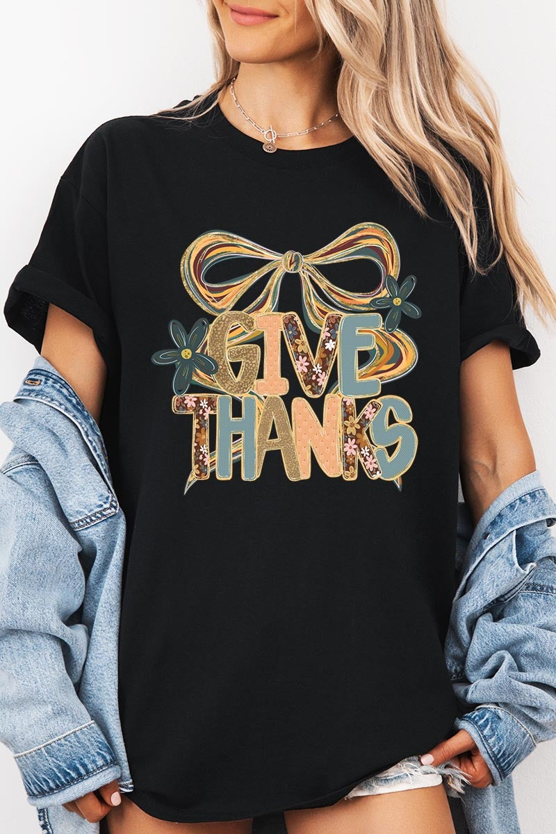 5000-E3154 Give Thanks Bow Graphic Heavy Cotton Tee $9