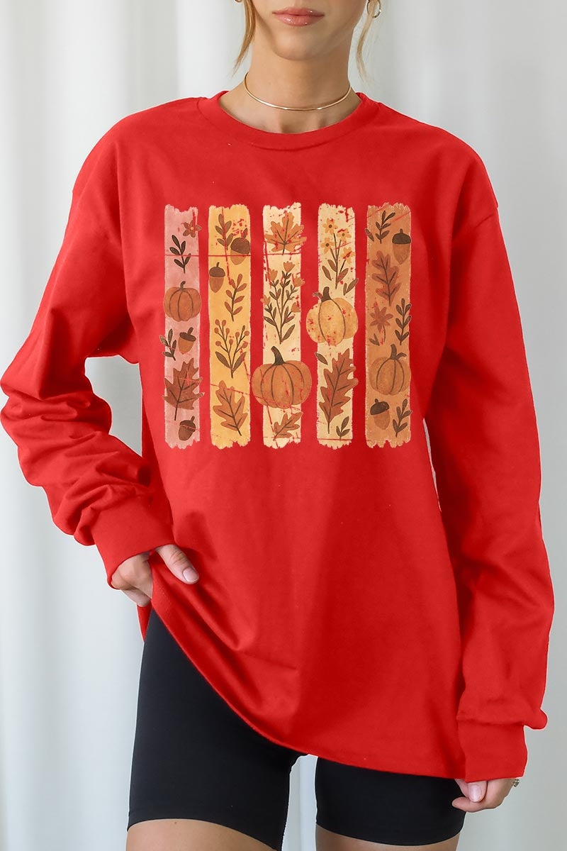 UL240-E3110 Brushstroke Boho Fall Graphic Long Sleeve Tee $13.75