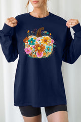 UL240-E3118 Floral Pumpkin Graphic Long Sleeve Tee $13.75