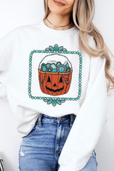 UL180-E3140 Halloween turquoise pumpkin Graphic Sweatshirt $20