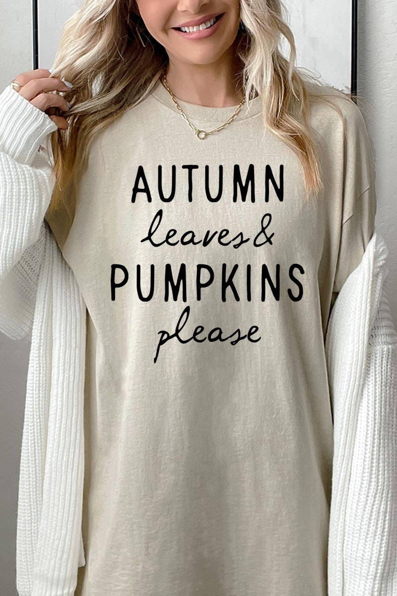 5000-E3158 Autumn Leaves Pumpkins Graphic Heavy Cotton Tee $9