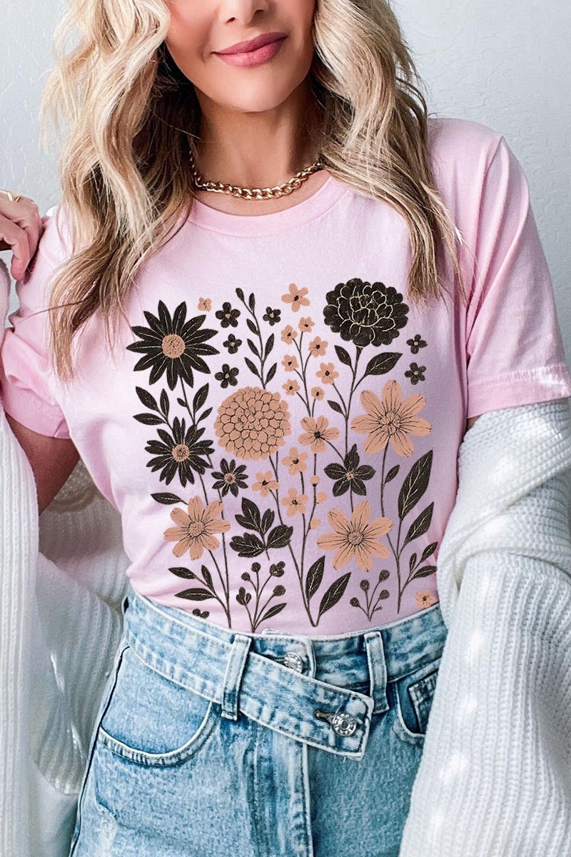 US3001-E3178 Fall Floral Garden Graphic Tee $12.5