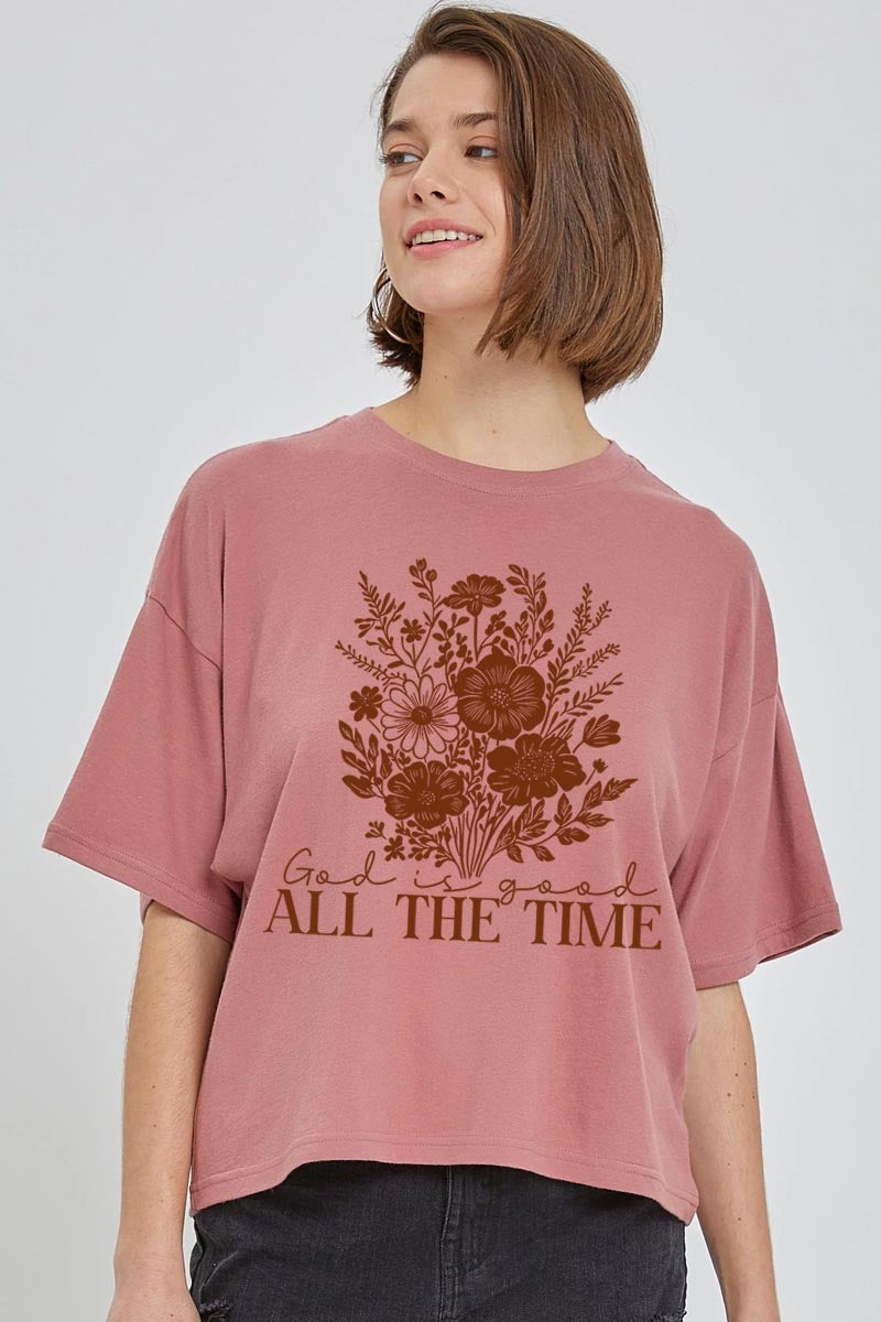 CTS-E3116 God Is Good Floral Graphic Relaxed Crop Top $11