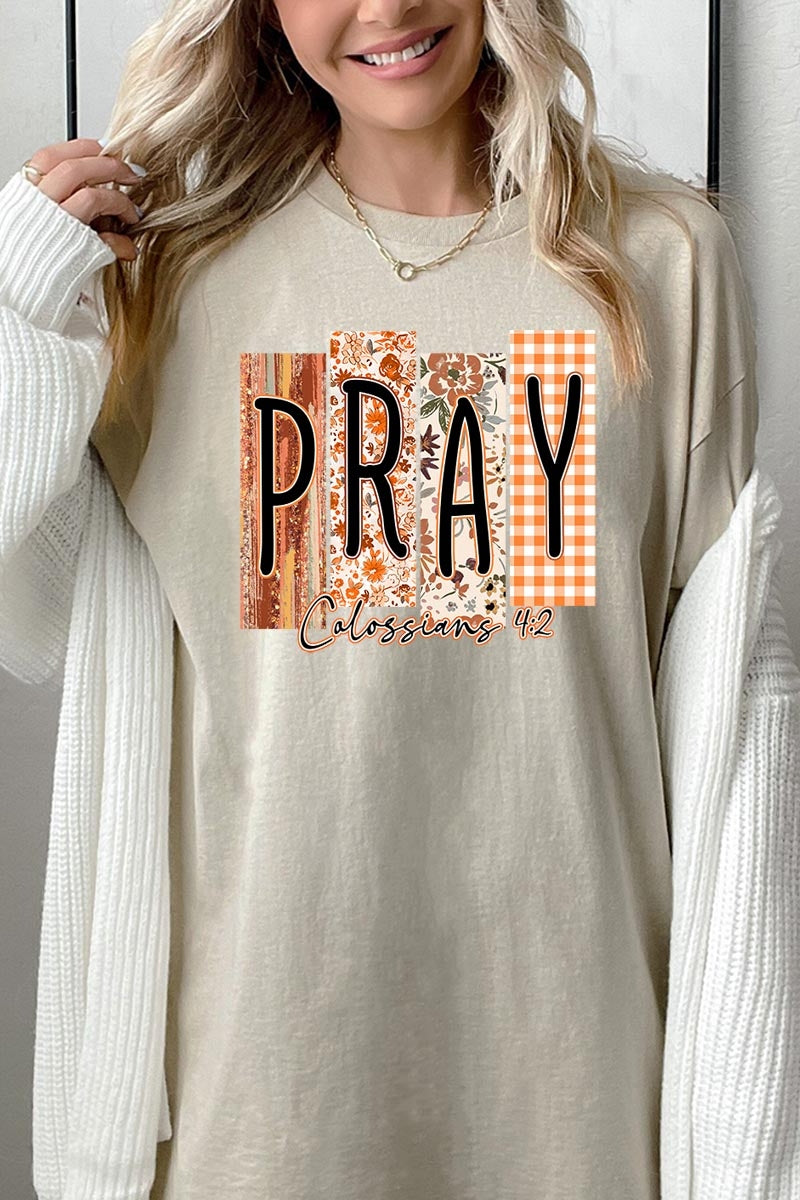 5000-E3166 Pray Fall Christian Graphic Heavy Cotton Tee $9