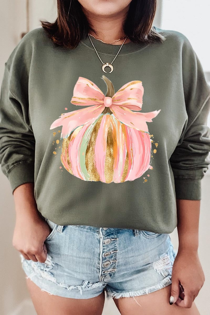 UL180-E3083 Brushstroke Pumpkin Graphic Sweatshirt $20