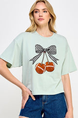 CTS-E3055 Football Cherries Graphic Relaxed Crop Top $10.5