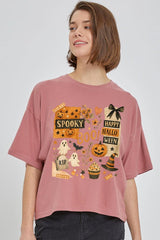 CTS-E3084 Halloween collage Graphic Relaxed Crop Top $11