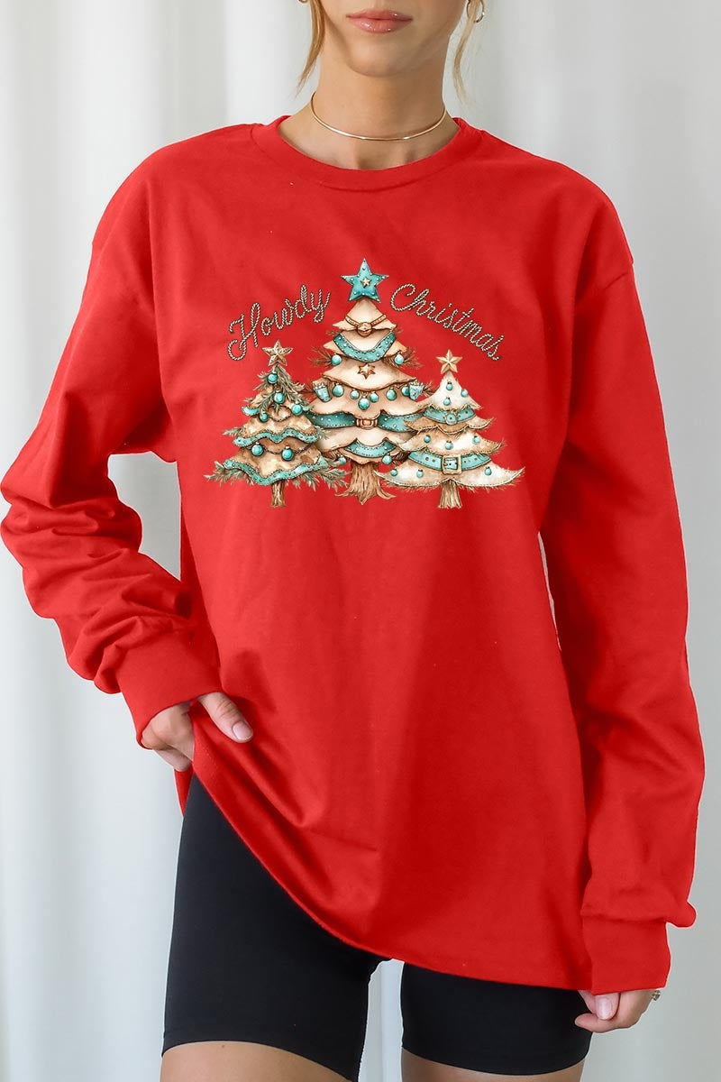 UL240P-E3185 Howdy Christmas Graphic Plus Long Sleeve Tee $17
