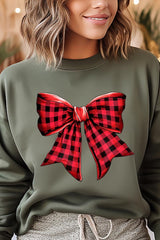 UL180-E3198 Red Buffalo Plaid Bow Graphic Sweatshirt $20