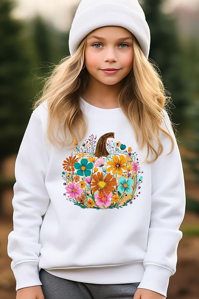 UL180B-E3118Z Floral Pumpkin Kids Graphic Sweatshirt $20