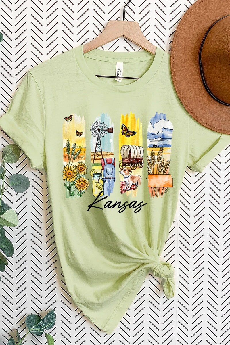 US3001P-E3061KS Kansas State Brushstroke Graphic Plus Tee $16