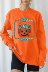UL240P-E3140 Halloween turquoise pumpkin Plus Long Sleeve Tee $17