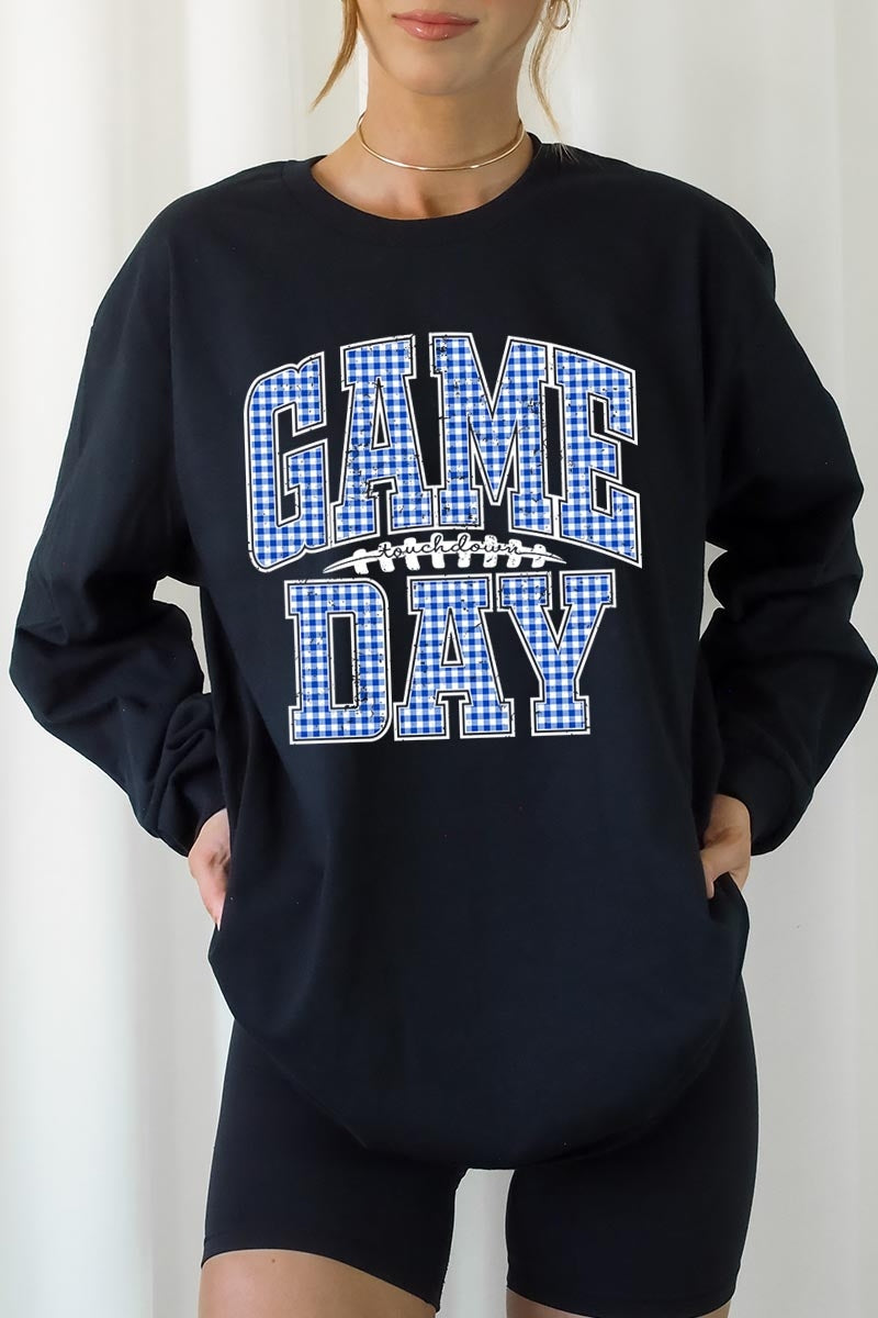 UL240P-E3130 Blue Gingham Game Day Graphic Plus Long Sleeve Tee $17