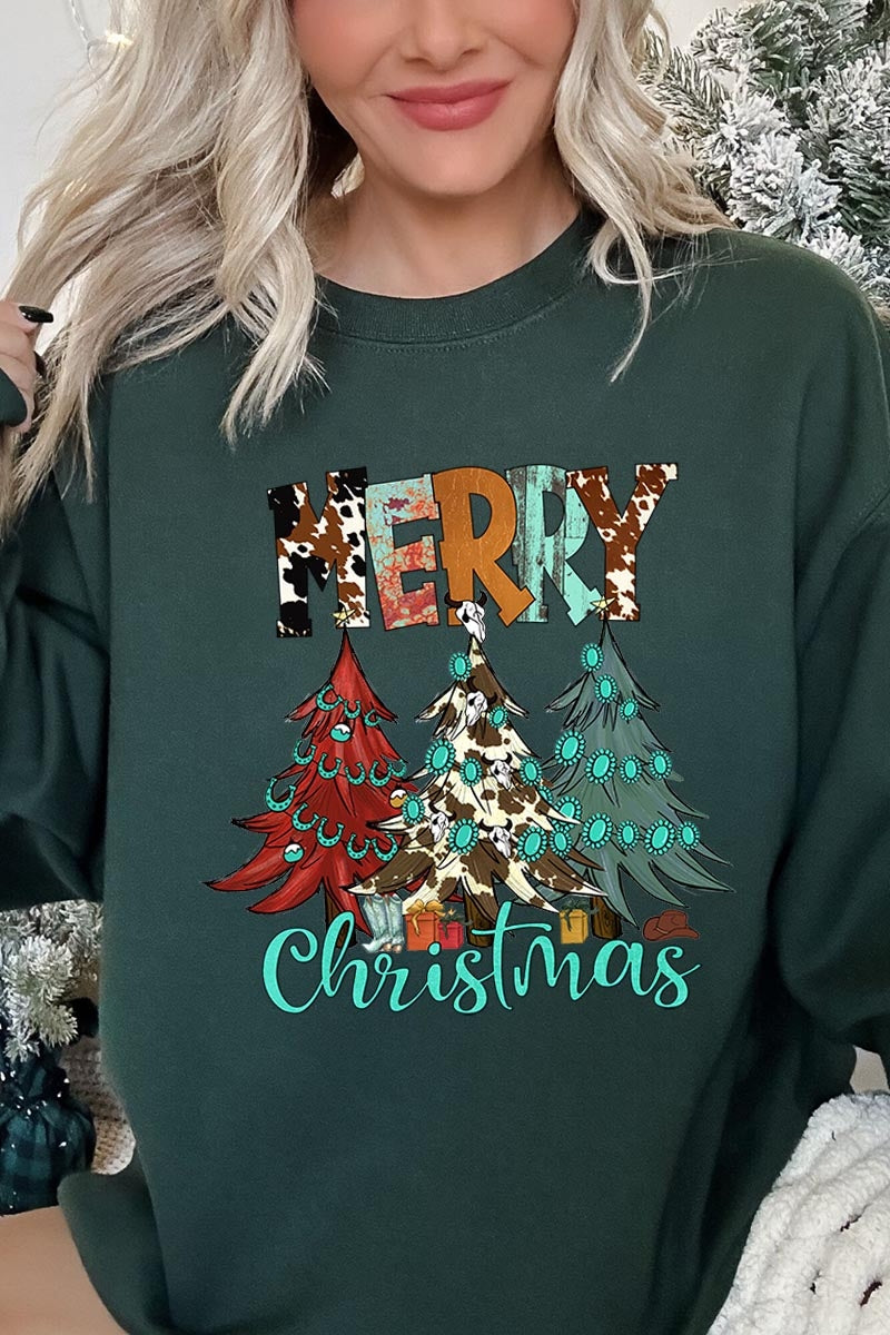 UL180-E3200 Merry Christmas Trees Graphic Sweatshirt $20