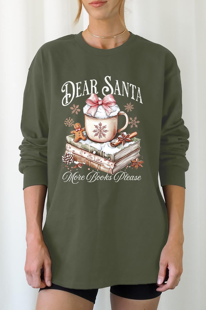 UL240P-E3205 Dear Santa Books Graphic Plus Long Sleeve Tee $17
