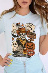 US3001-E3107 Spooky Western Skeleton Graphic Tee $12.5