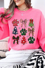 UL180P-E3195 Christmas Bow Paw Graphic Plus Sweatshirt $25