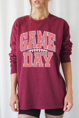 UL240P-E3126 Red Gingham Game Day Graphic Plus Long Sleeve Tee $17