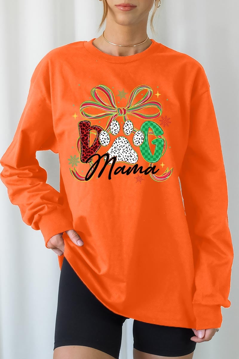 UL240-E3194 Dog Mama Christmas Paw Graphic Long Sleeve Tee $13.75