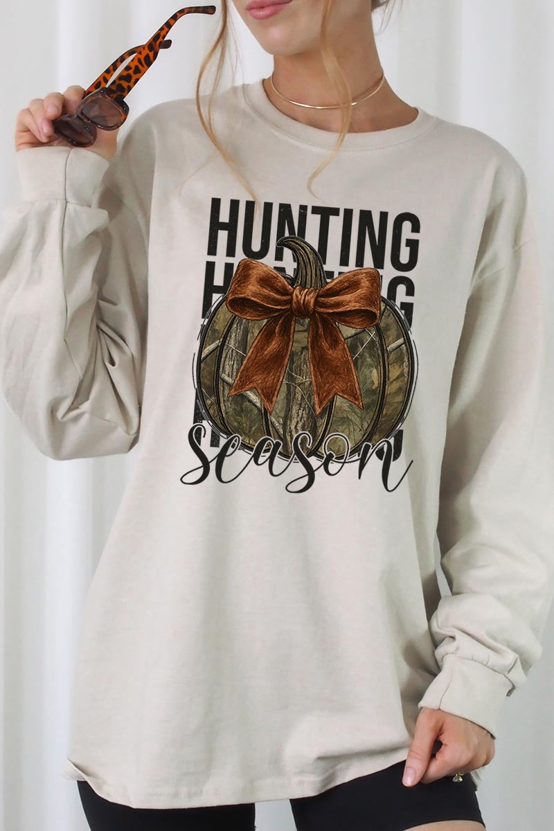 UL240P-E3190 Hunting Pumpkin Bow Graphic Plus Long Sleeve Tee $17