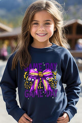 UL180B-E3092Z Purple Yellow Football GameDay Bow Kids Sweatshirt $20