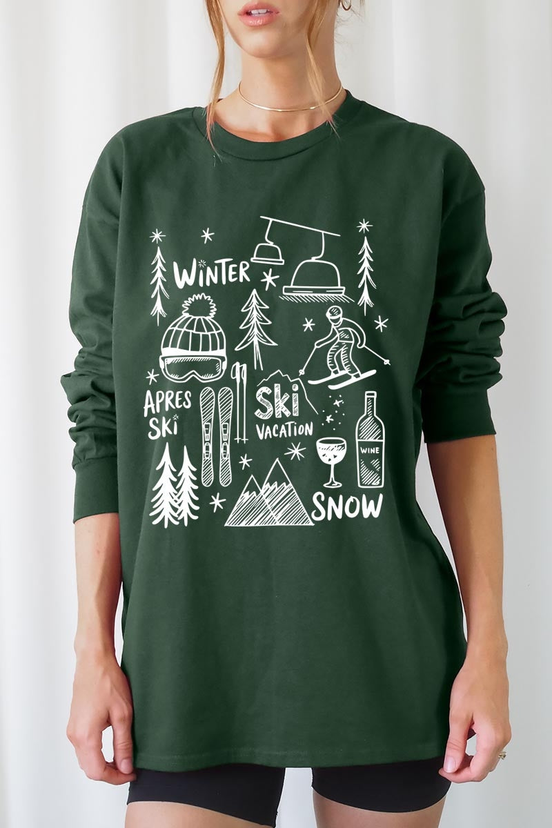 UL240P-E3188 Ski Doodle Graphic Plus Long Sleeve Tee $17