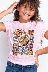US3001Y-E3072Z Retro Floral Football Kids Graphic Tee $11