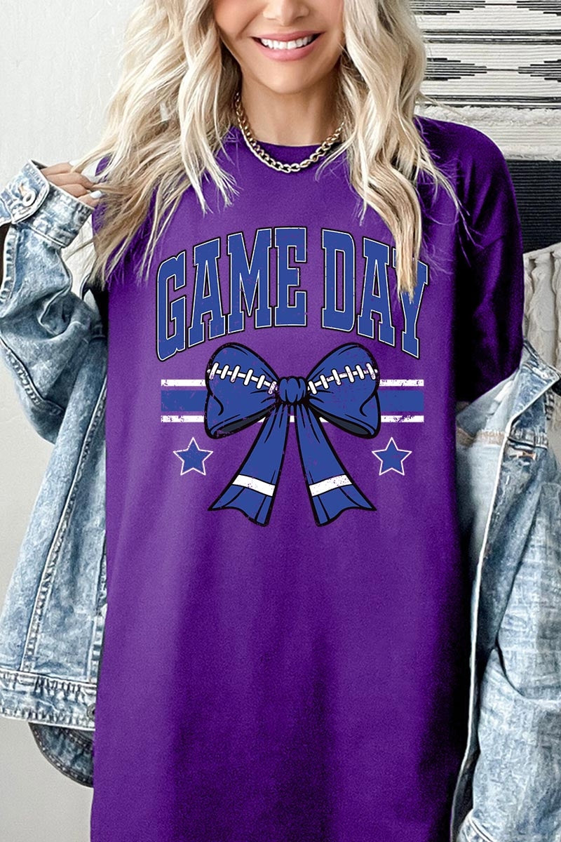 5000P-E3065 Blue Football Bow Graphic Plus Heavy Cotton Tee $12.75