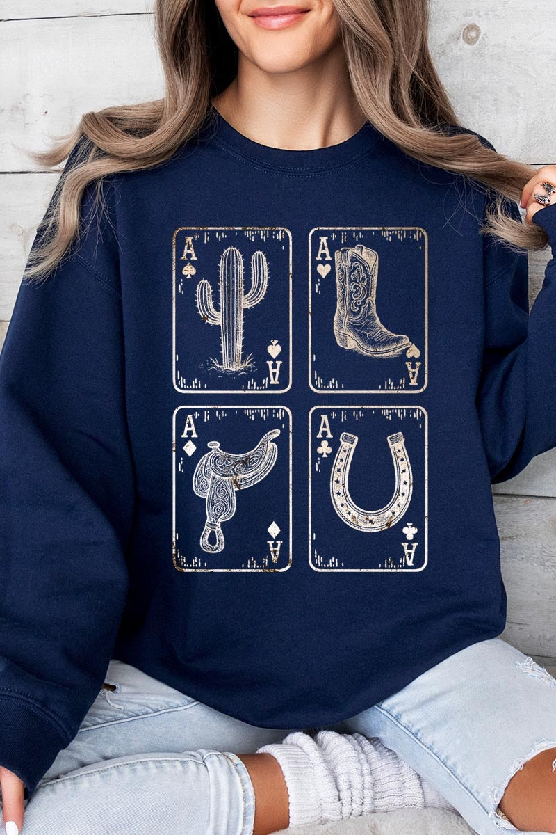 UL180-E3094 Western Cowgirl Card Graphic Sweatshirt $20
