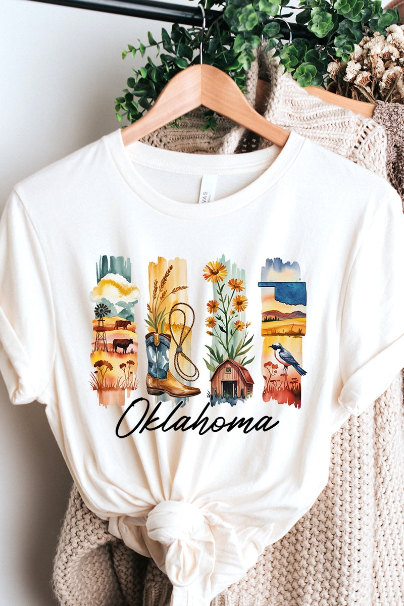US3001P-E3061OK Oklahoma State Brushstroke Graphic Plus Tee $16