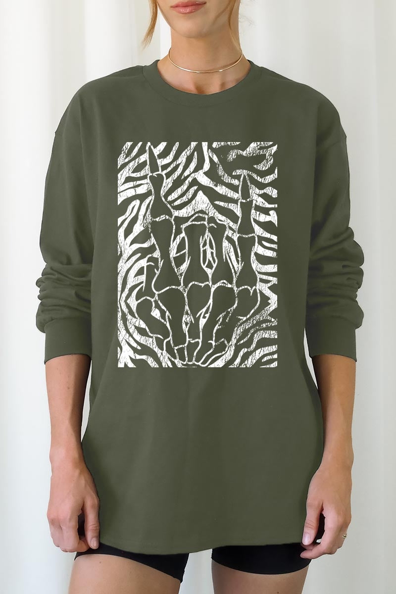 UL240P-E3177 Skeleton Hands Zebra Graphic Plus Long Sleeve Tee $17