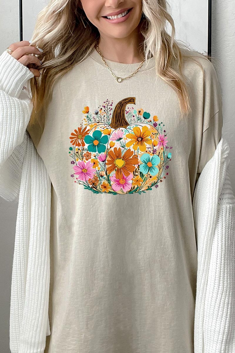 5000-E3118 Floral Pumpkin Graphic Heavy Cotton Tee $9