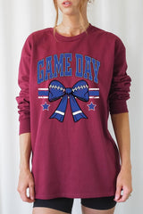 UL240P-E3065 Blue Game Day Football Bow Plus Long Sleeve Tee $17