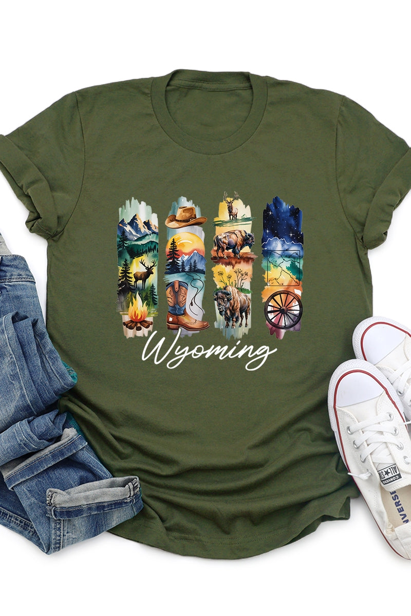 US3001-E3061WY Wyoming State Brushstroke Graphic Tee $12.5