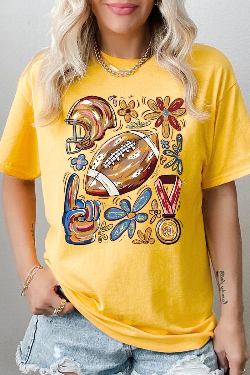 5000P-E3072 Retro Floral Football Graphic Plus Heavy Cotton Tee $12.75