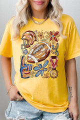 5000P-E3072 Retro Floral Football Graphic Plus Heavy Cotton Tee $12.75