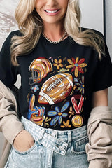 US3001-E3072 Retro Floral Football Graphic Tee $12.5