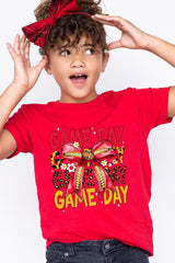 US3001Y-E3091Z Red Yellow Football Game Day Bow Kids Graphic Tee $11