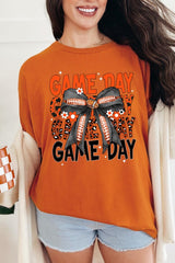 5000P-E3088 Orange Black Football Bow Plus Heavy Cotton Tee $12.75
