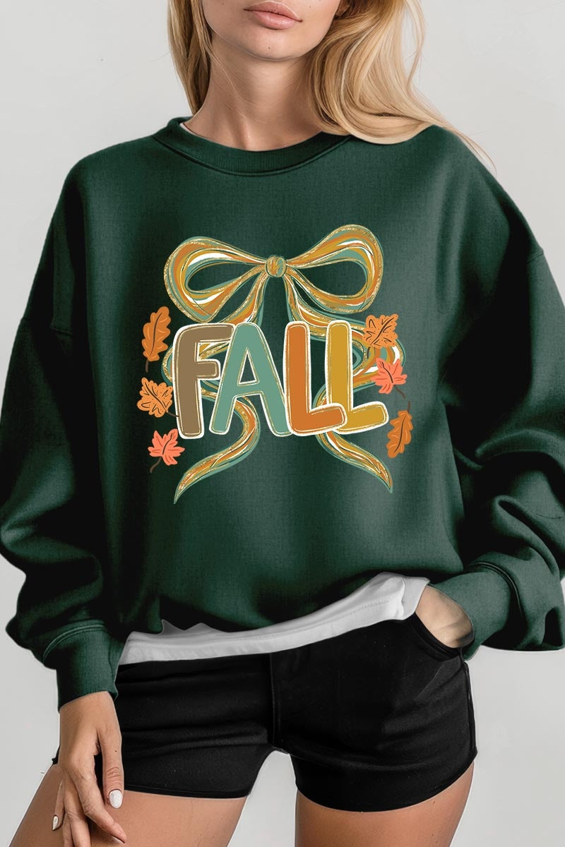 UL180-E3121 Fall Brushstroke Bow Graphic Sweatshirt $20